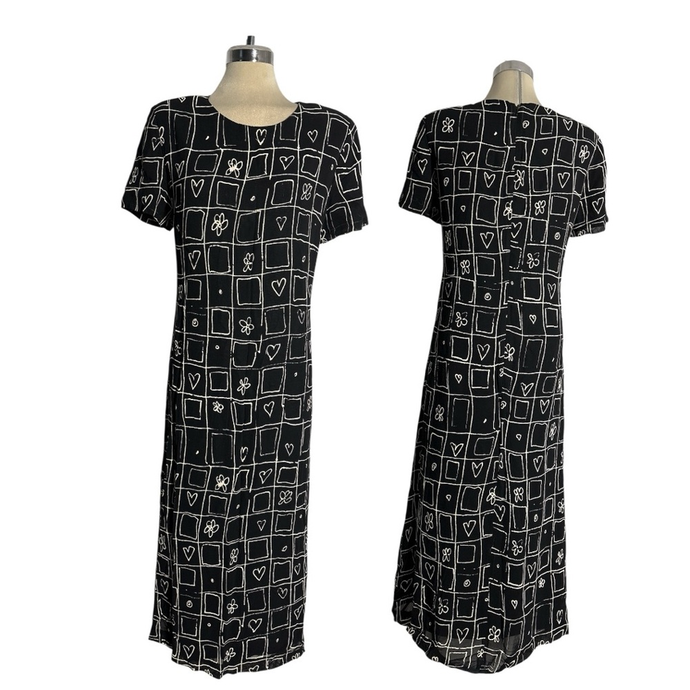 Talbots Elegant Black and White Patterned Maxi Dress Size 14